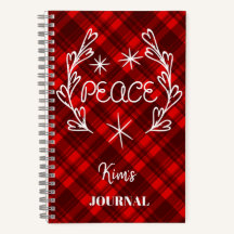 Personalized Peace Red Plaid Holiday Journal