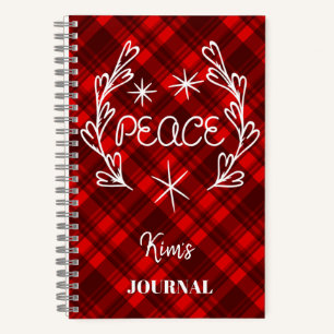 Personalized Peace Red Plaid Holiday Journal