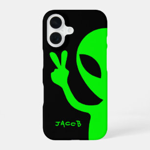 Personalized Peace Sign Peekaboo Alien iPhone 16 Case
