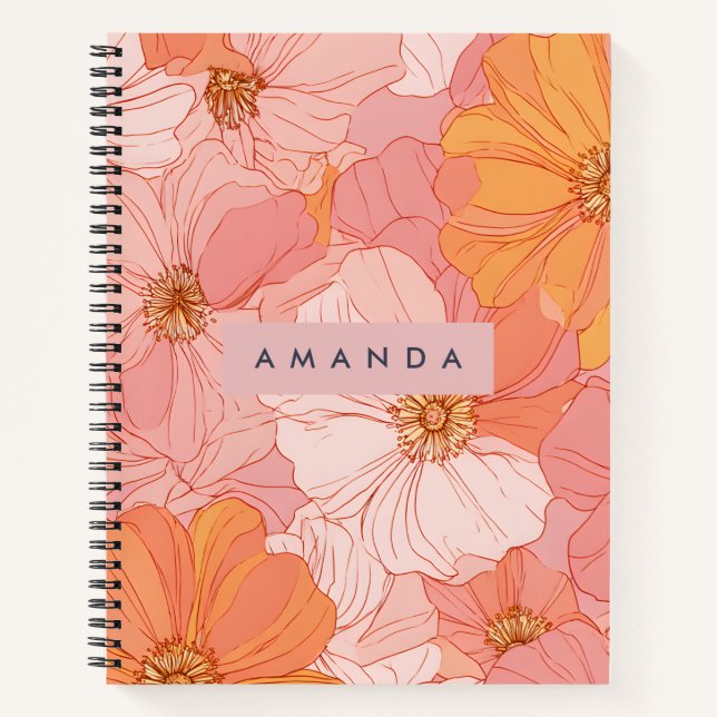 Personalized Peach and Coral Floral Style Notebook (Front)