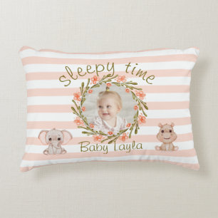 Personalized Peach and White Baby Custom Name  Accent Pillow