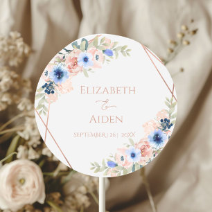 Personalized Peach Blue Light-Grey Classic Round Sticker