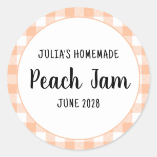Personalized Peach Buffalo Plaid Jam Classic Round Sticker
