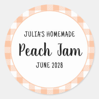 Personalized Peach Buffalo Plaid Jam Classic Round Sticker