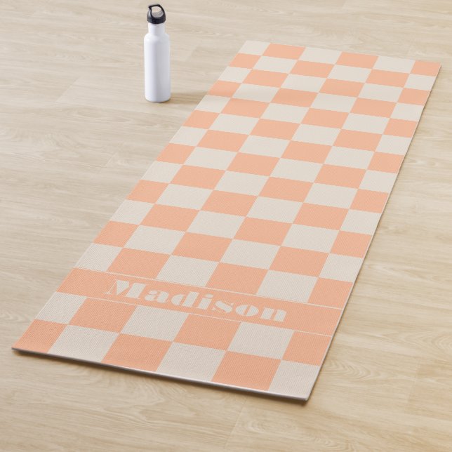 Personalized Peach Chequered Pastel Pattern Yoga Mat (In Situ)