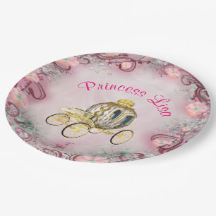 Personalized Peach Floral Princess Enchanted Paper Plate