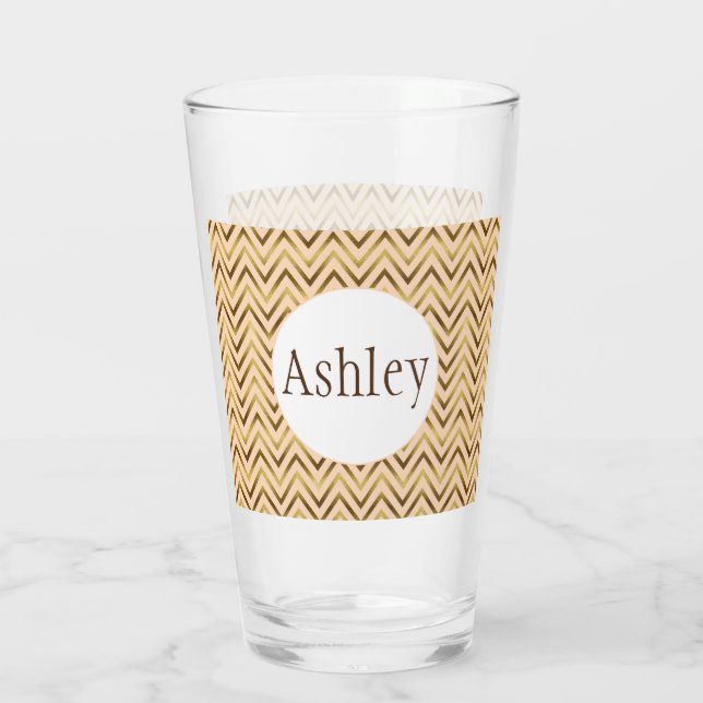 Personalized Peach & Gold Chevron Stripe Glass (Back)