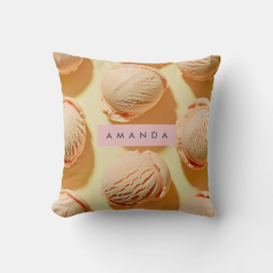 Personalized Peach Ice Cream Scoop  Throw Pillow