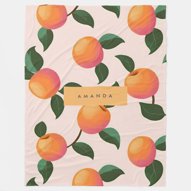Personalized Peach Pattern Cute Peaches Fleece Blanket (Front)