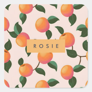 Personalized Peach Pattern Cute Peaches Square Sticker