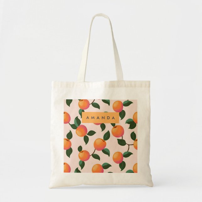 Personalized Peach Pattern Cute Peaches Tote Bag (Front)