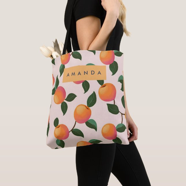 Personalized Peach Pattern Cute Peaches Tote Bag (Close Up)