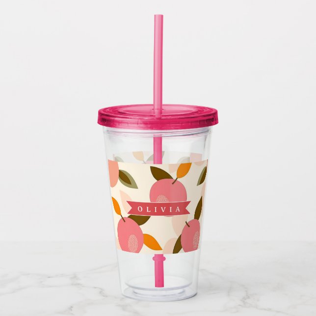 Personalized Peach Pattern Cute Retro Summer Acrylic Tumbler (Front)