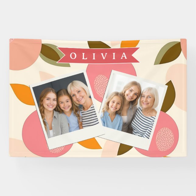 Personalized Peach Pattern Cute Retro Summer Banner (Horizontal)