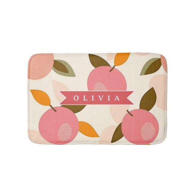 Personalized Peach Pattern Cute Retro Summer Bath Mat (Front)