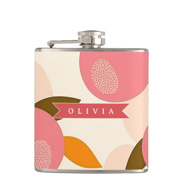 Personalized Peach Pattern Cute Retro Summer Hip Flask (Front)