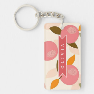Personalized Peach Pattern Cute Retro Summer Keychain