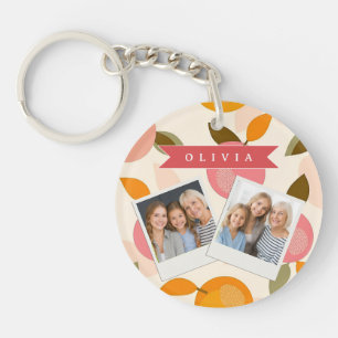 Personalized Peach Pattern Cute Retro Summer Keychain