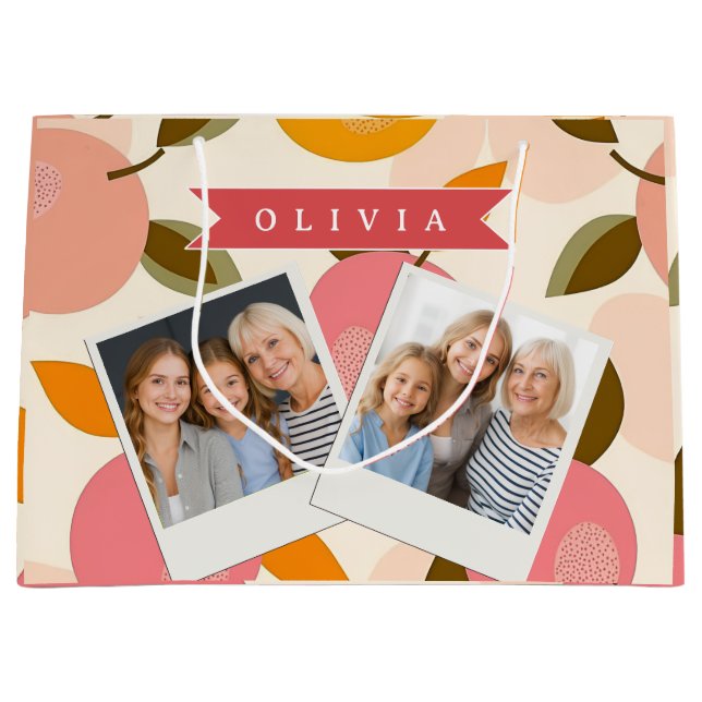 Personalized Peach Pattern Cute Retro Summer Large Gift Bag (Front)