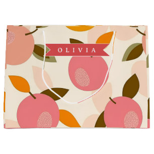 Personalized Peach Pattern Cute Retro Summer Large Gift Bag