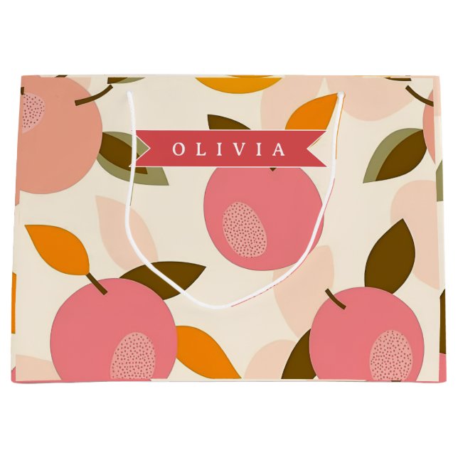 Personalized Peach Pattern Cute Retro Summer Large Gift Bag (Front)