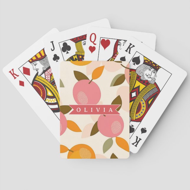 Personalized Peach Pattern Cute Retro Summer Playing Cards (Back)