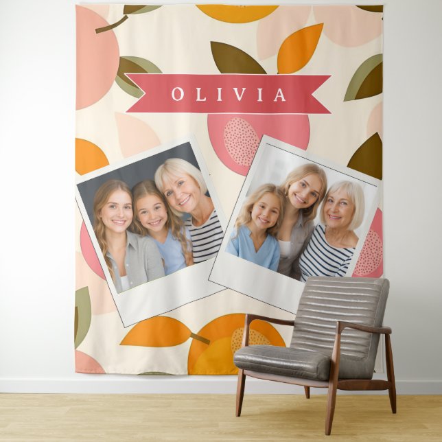 Personalized Peach Pattern Cute Retro Summer Tapestry (In Situ)