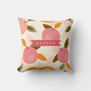 Personalized Peach Pattern Cute Retro Summer Throw Pillow