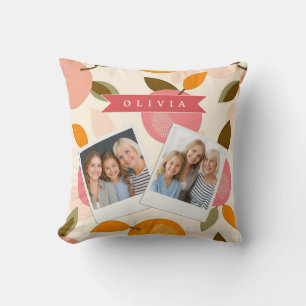 Personalized Peach Pattern Cute Retro Summer Throw Pillow