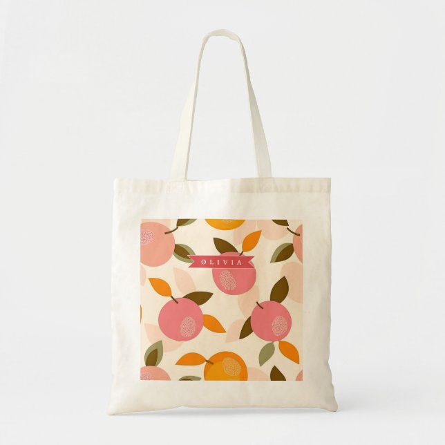 Personalized Peach Pattern Cute Retro Summer Tote Bag (Front)