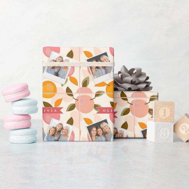 Personalized Peach Pattern Cute Retro Summer Wrapping Paper (Baby Shower)