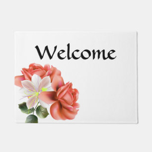Personalized Peach Peonies and Ghost Orchid Doormat