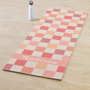 Personalized Peach Pink Chequered Pastel Pattern Yoga Mat