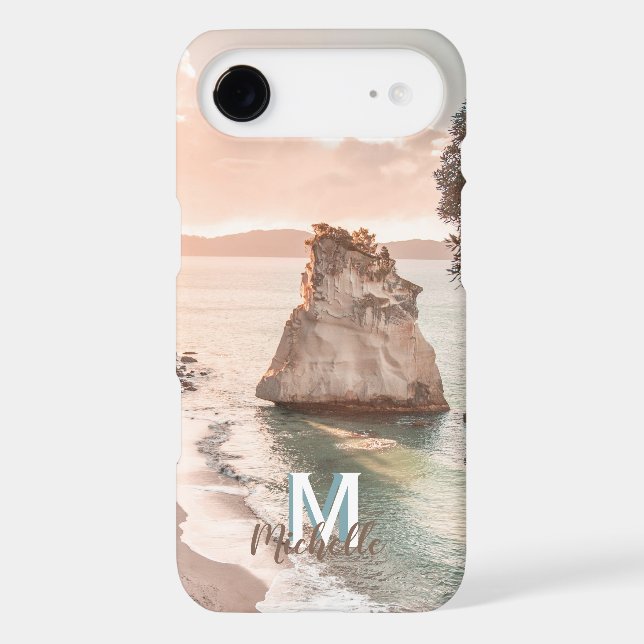 Personalized Peach Sunset Beach Monogram Landscape (Back)