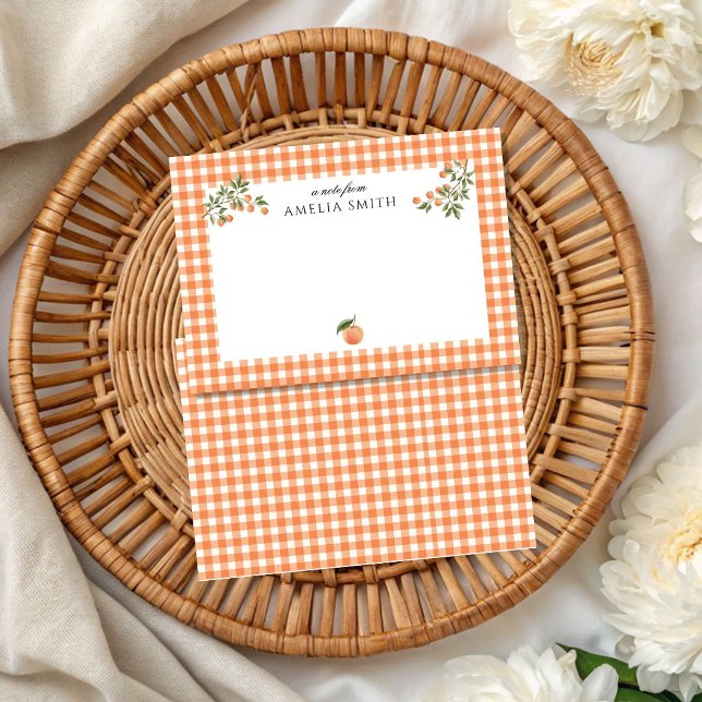 Personalized Peach theme Gingham Notecard (Creator Uploaded)