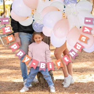 Personalized Peachy Coral Pink Happy Birthday Bunting Flags