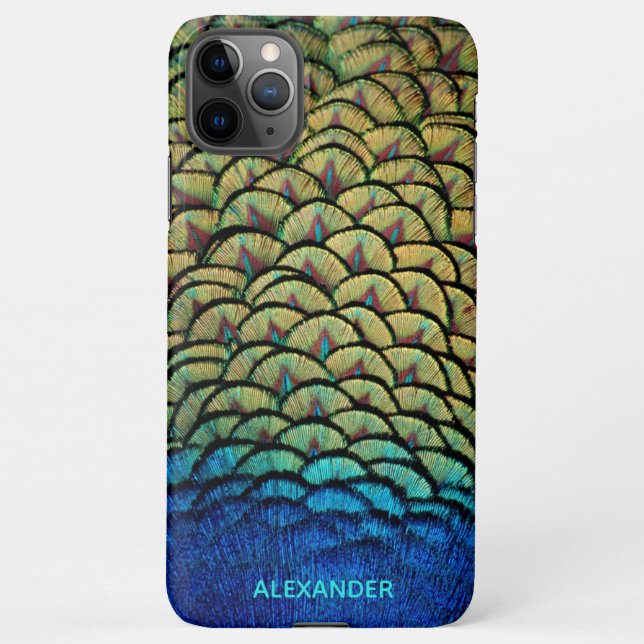 Personalized Peacock Blue Feather Named  iPhone Case (Back)