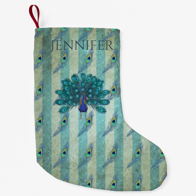Personalized Peacock Christmas Stocking Vintage (Front)