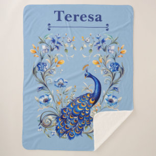 Personalized Peacock Design - Elegant Gift for Her Sherpa Blanket