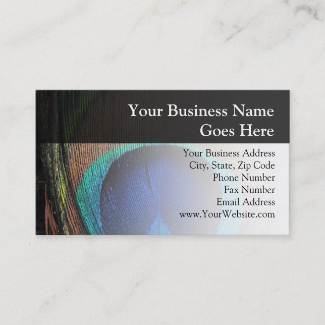Personalized Peacock Feather Business Card (Front)
