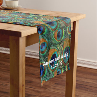Personalized Peacock Feather Print Table Runner