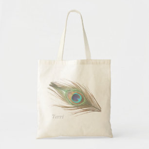 Personalized Peacock Feather Tote Bag