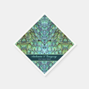 Personalized Peacock Feathers Wedding Paper Napkin