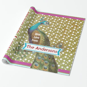 Personalized Peacock Holiday  Wrapping Paper