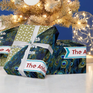 Personalized Peacock Holiday  Wrapping Paper