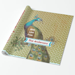 Personalized Peacock Holiday  Wrapping Paper