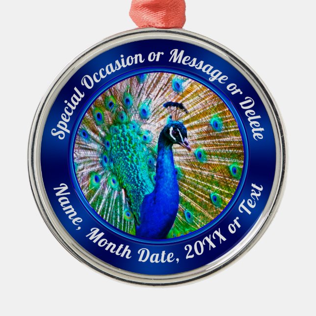 Personalized, Peacock Ornaments, Any Occasion Metal Ornament (Front)