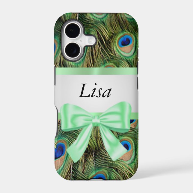 Personalized Peacock Pattern Green Bow (Back)