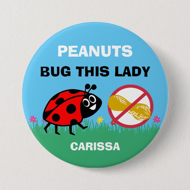 Personalized Peanut Allergy Alert Ladybug 3 Inch Round Button (Front)