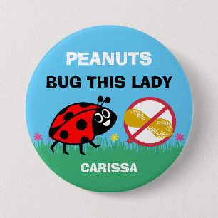 Personalized Peanut Allergy Alert Ladybug 3 Inch Round Button